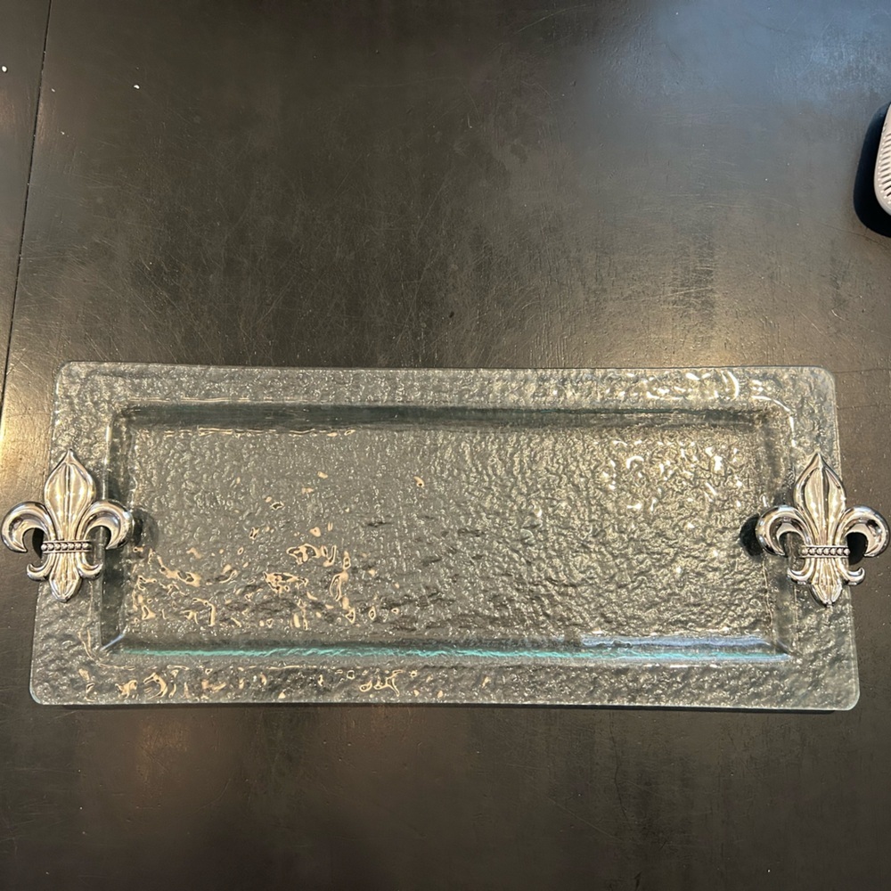 Thirstystone Rectangular Glass Tray, Fleur De Lis